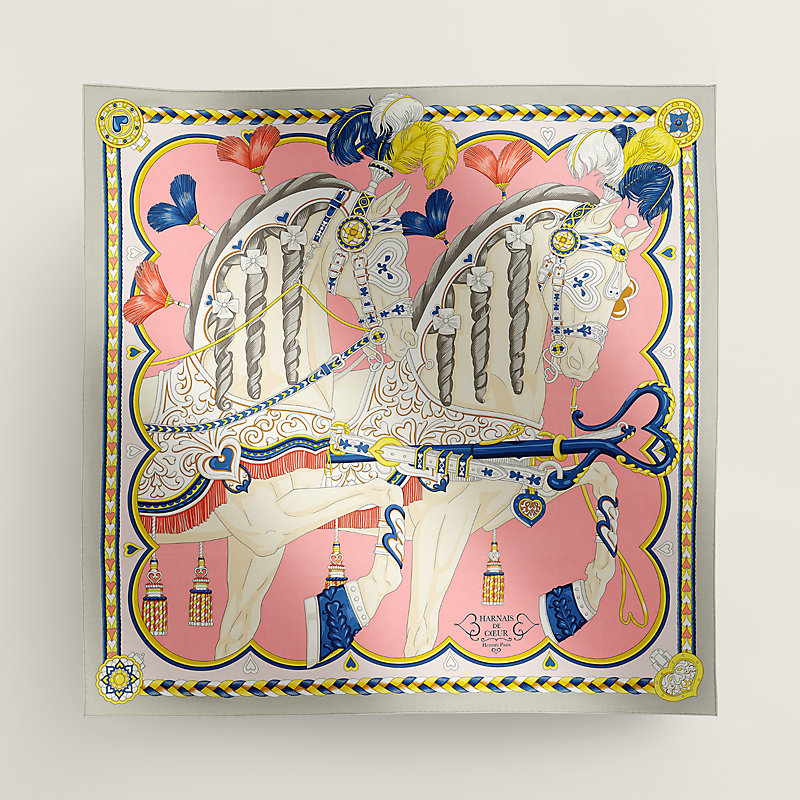 【売切必至】★HERMES★カレ 90 Harnais de Coeur scarf エレガントに】HERMES《Harnais de Coeur》カレ90 スカーフ